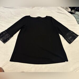 Ann Taylor Factory Black Blouse with Fringe Sleeves